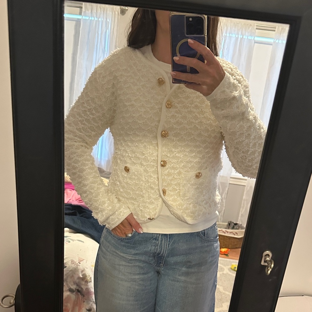 ASTR Ivory Knit Cardigan with Metallic Accents